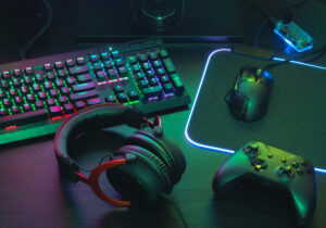 Gamer,Work,Space,Concept,,Top,View,A,Gaming,Gear,,Mouse,